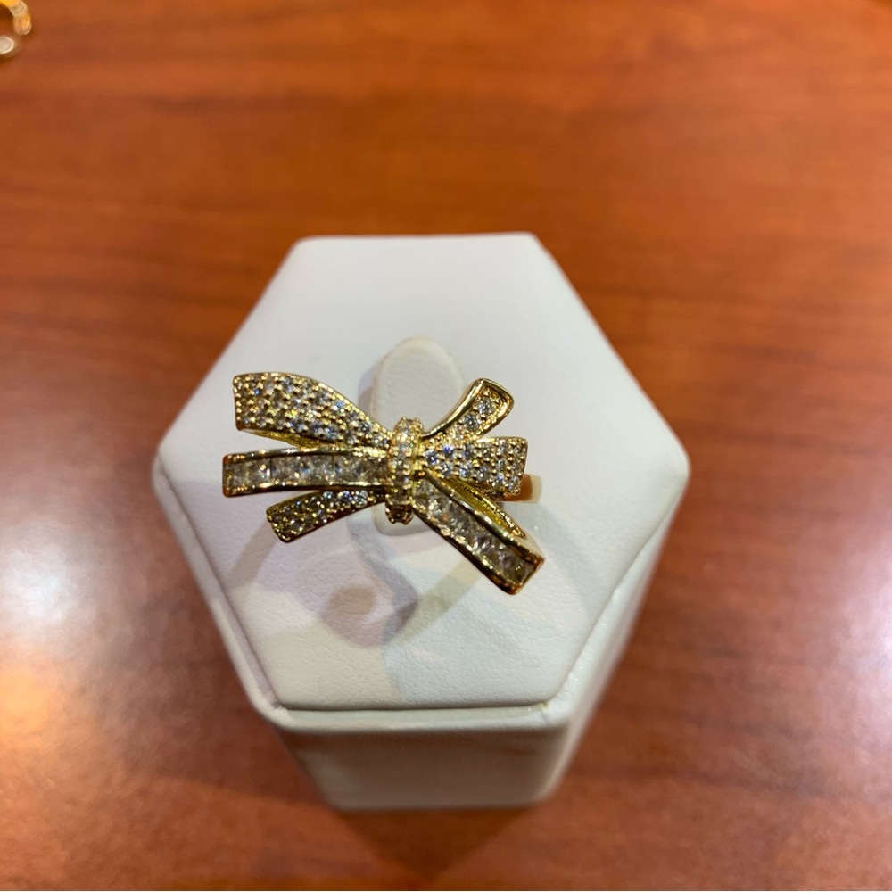 18k yellow gold-plated gemstone adjustable Bow Ring - Picture 6 of 9